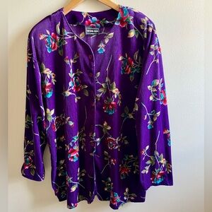 VINTAGE - FLORAL VELVET- WOMEN SWEATER! - Size L/XL